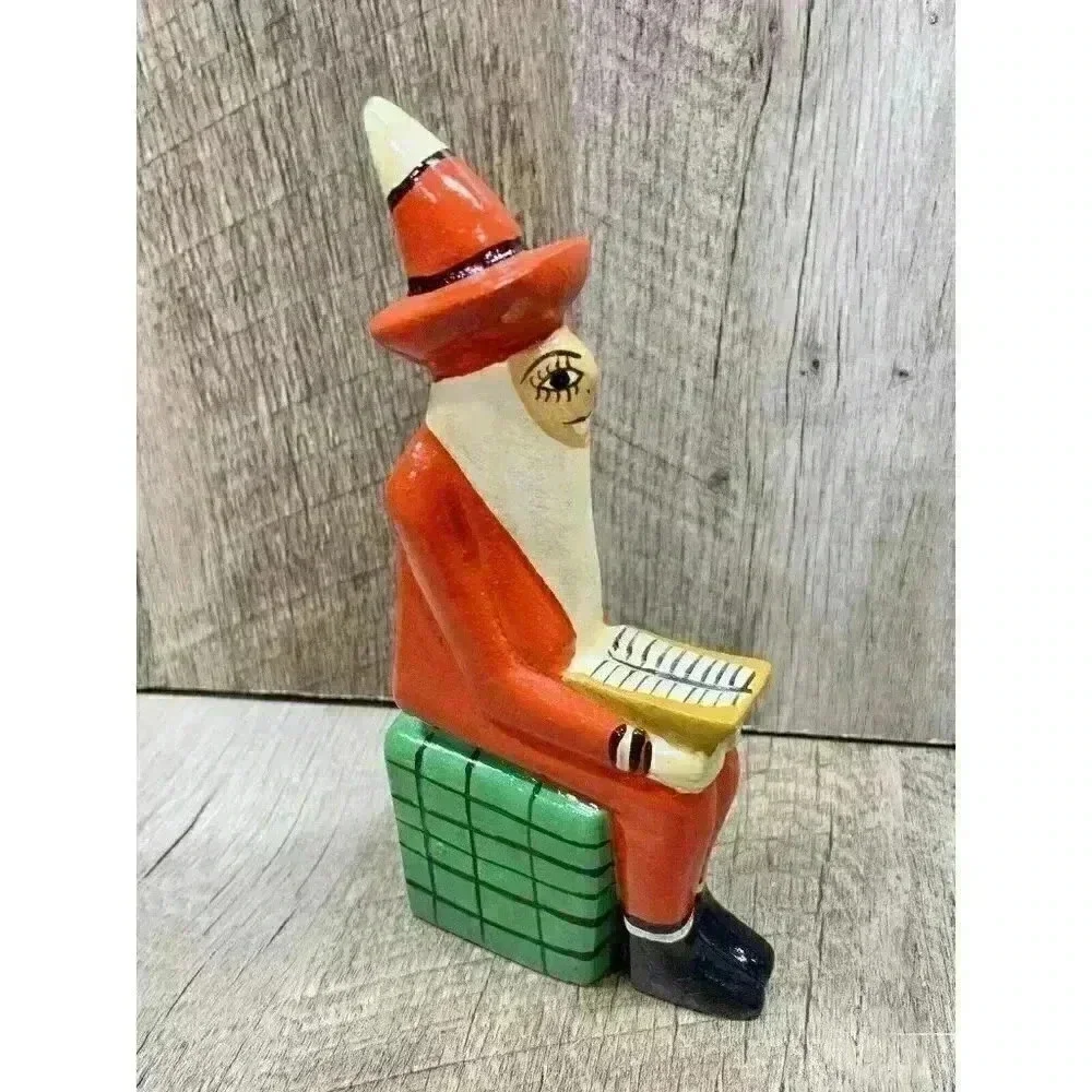 Handmade Wooden Santa Figure Present Carved Folk Art Yvens Leger Made In Haiti